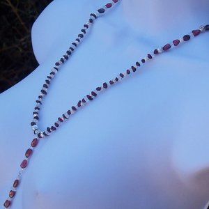Handmade Garnet Necklace Y Necklace Beaded 24 inch